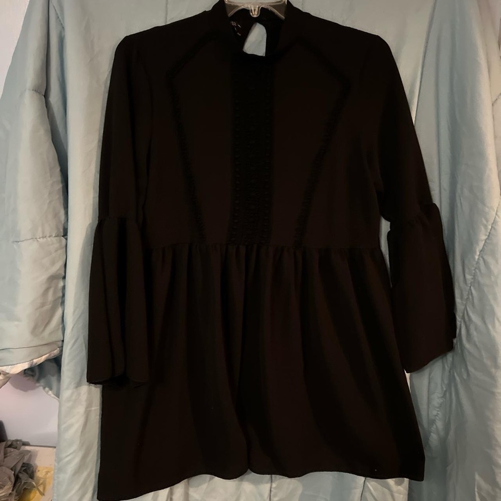 Black high neck long sleeve babydoll dress